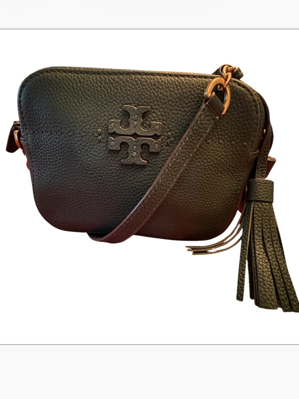 Tory Burch McGraw Camera Bag in Dark Green Pebbled Leather